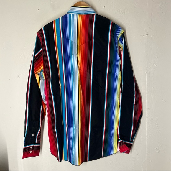 Vintage 90s Wrangler Brushpopper Western Shirt Striped 16.5 - 36 Cowboy Cut - Picture 2 of 4